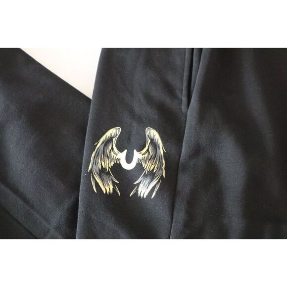 True Religion WMN Sz L Black Metallic Wing Horseshoe Straight Leg Sweatpants - Picture 6 of 14